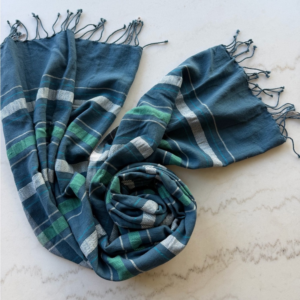 Blue and Green Striped Scarf